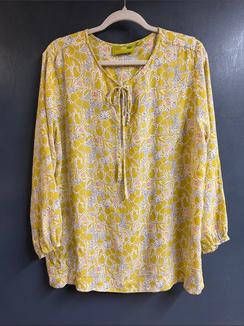 Yellow Floral Tie-Neck Blouse - Unbranded